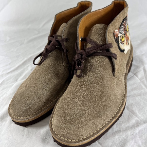 GUCCI Beige Suede Owl & UFO Embroidered Men's Ankle Boots Made in Italy 7.5-8US - Picture 4 of 15